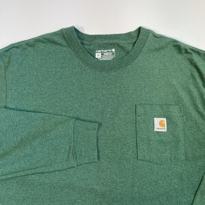 Carhartt Long Sleeve Workwear Crewneck Pocket T-Shirt Mens Green K126 Size XL